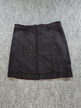 Free People Mini Skirt Womens 12 Black Denim High Rise Casual Boho Skirt